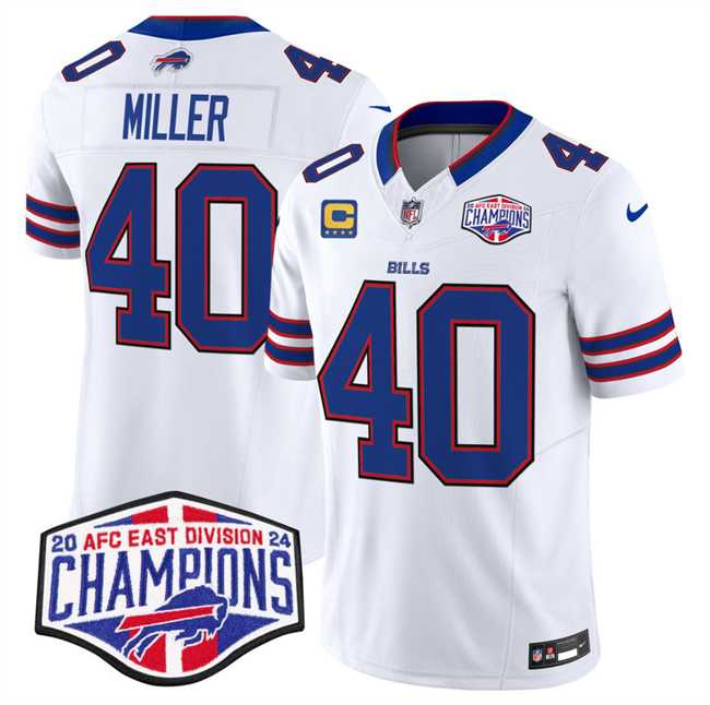 Men%27s Buffalo Bills #40 Von Miller White F.U.S.E. 2024 AFC East Division Champions With 4-Star C Ptach Vapor Limited Stitched Jersey->buffalo bills->NFL Jersey